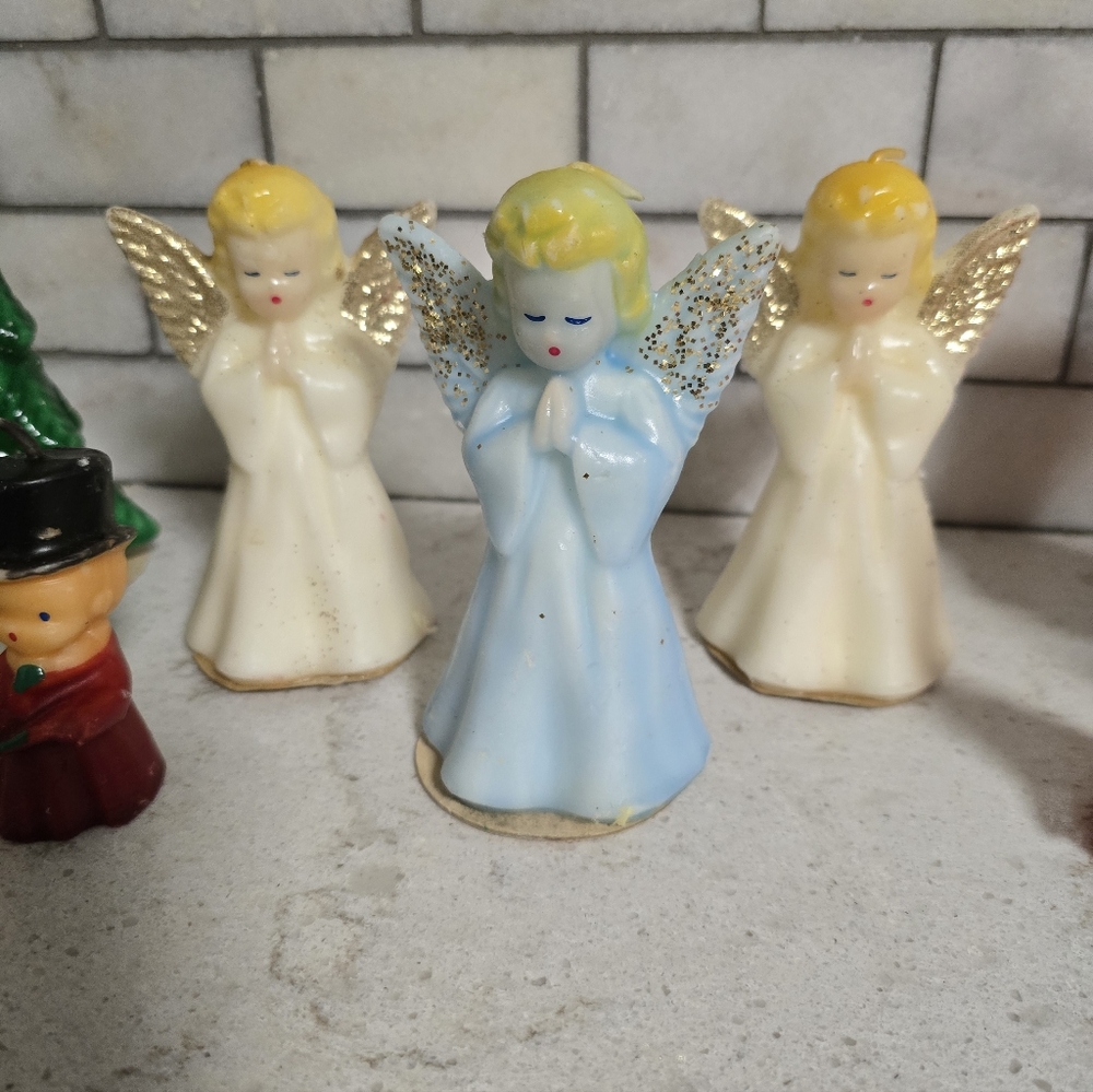 Collection Of Vintage Gurley Christmas Candles Santas Carollers Churches Angels - Picture 4 of 10